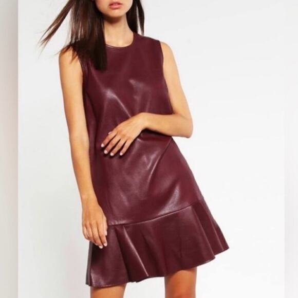 NWT BCBG Maxazria Small Maroon Sheridan Faux Leather Sleeveless Mini Dress - Picture 2 of 11